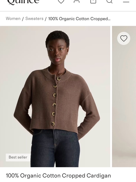 Quince Sweaters - Quince Organic Cotton Cropped Cardigan Women’s M Brown Button Front